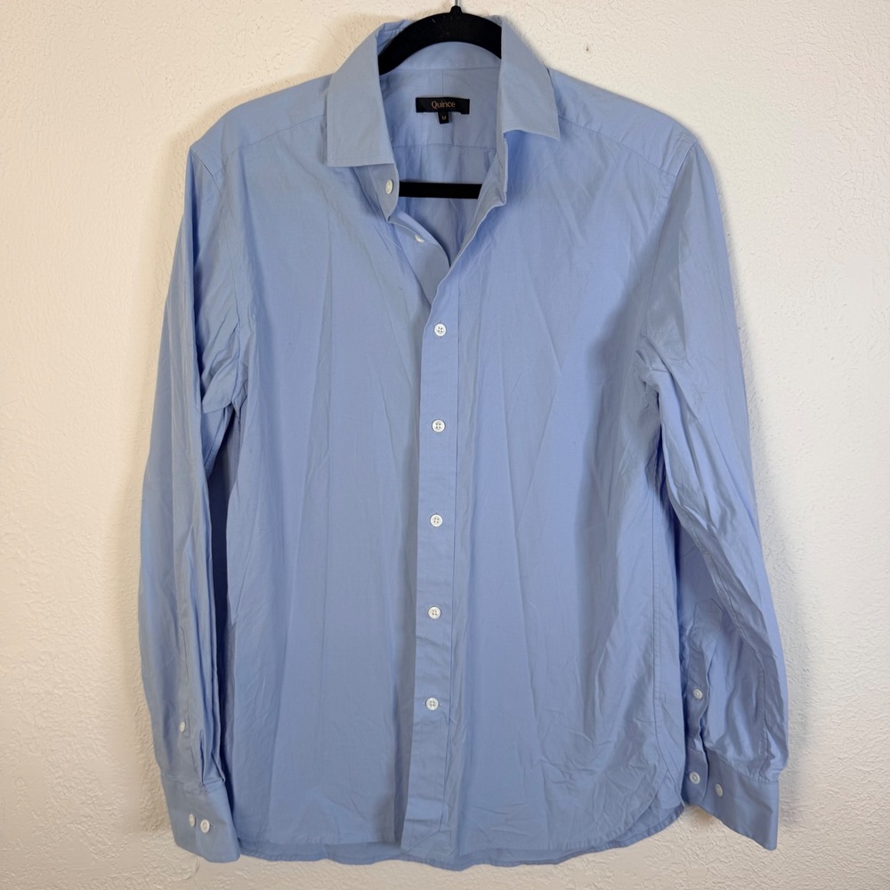 Quince Mens M 100% Organic Cotton Light Blue Long Sleeve Button Down Shirt